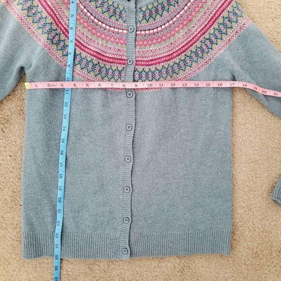 Tabitha Webb Womens Lambswool Fair Isle Crew Neck Cardigan Sweater Med Gray Pink - Picture 6 of 7